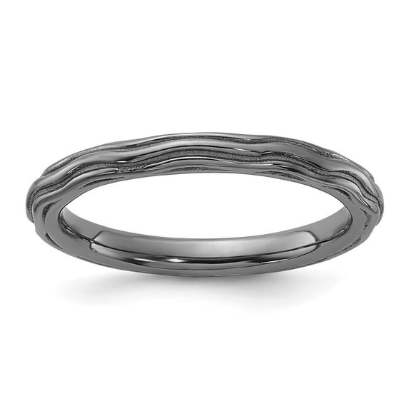 Auriga Fine Jewelry 925 Sterling Silver Black Rhodium Wave Design Ring for Women Size- 7