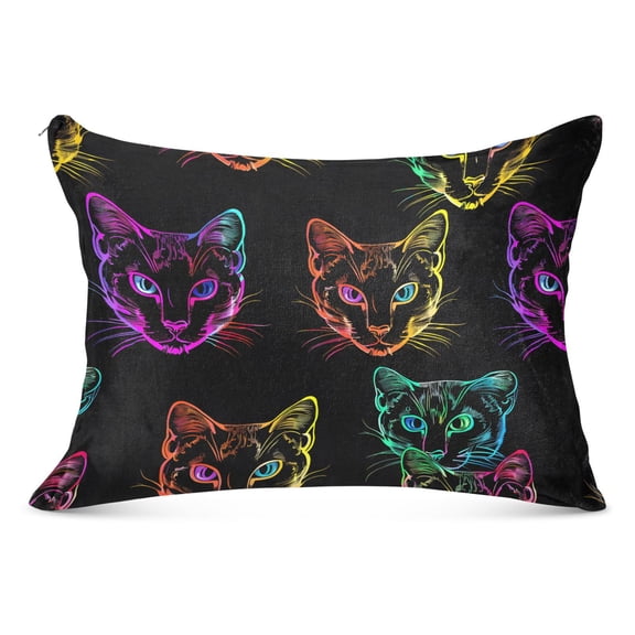Colorful Neon Cat Heads Plush Pillow Cases Standard Size Ultra Soft Warm Pillowcases with Zipper 20"x26"