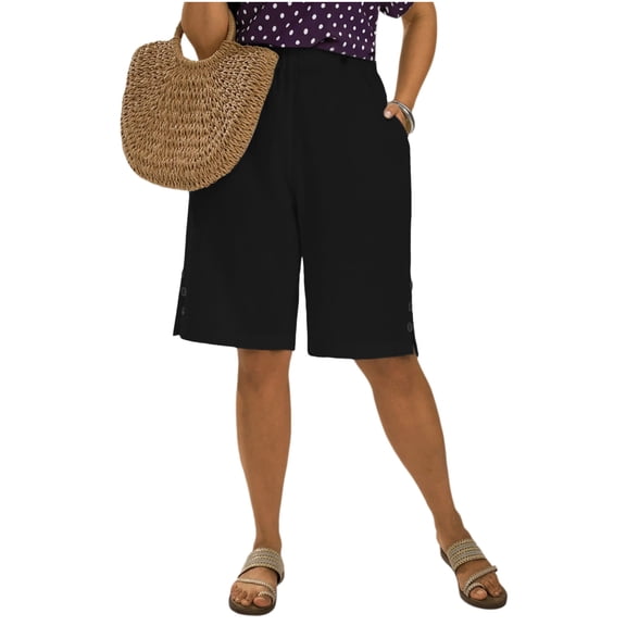 Costeam Womens Plus Size Linen Blend Bermuda Shorts Front And Back Patch Pockets Adjustable Drawstring Elastic High Waist Loose Straight Mid Thigh Summer Casual Bottoms