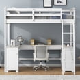 thumbnail image 2 of Twin Size Loft Bed with U-Shaped Desks and Cabinet, Wooden High Loft Bed with Storage Cubes, 2 Drawers and Inclined Ladder, for Boys Girls Teens Bedroom, No Box Spring Needed, 2 of 9
