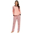 thumbnail image 1 of MintLimit Women's Pink Plaid Check Long Sleeve Shirt and Pants Pajamas Sleepwear Lounge Set, 1 of 4