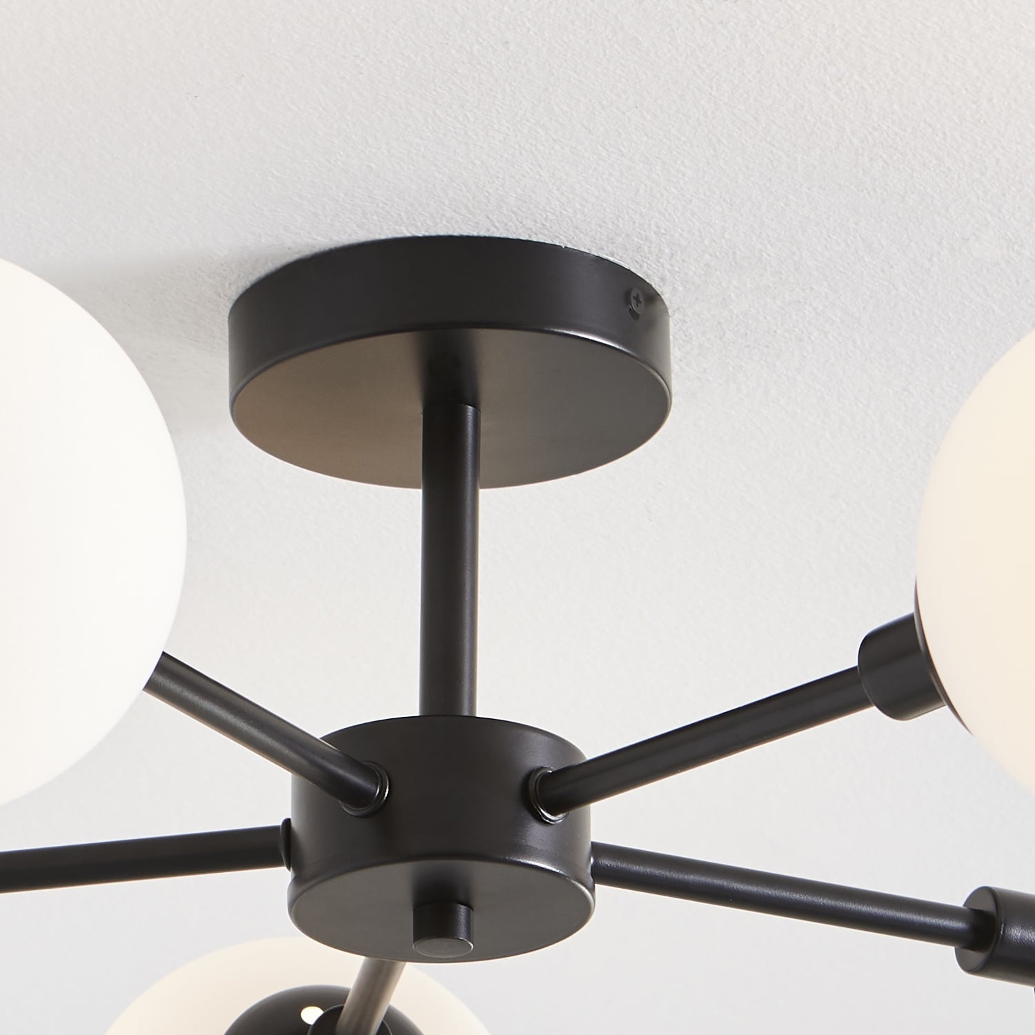 Better Homes & Gardens Five Globe Flush Mount Ceiling Light Matte Black Finish，T6×5 40W Soft White, Candelabra Base, Dimmable, 1 Pack