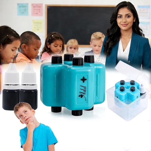Math Teacher 4 in 1 Math Roller Stamp, Math Stamp Roller, Randomized Addition, Subtraction, Multiplication & Division Practice Set, Roller Digital Teaching Stamps with Refill Ink(Blue)