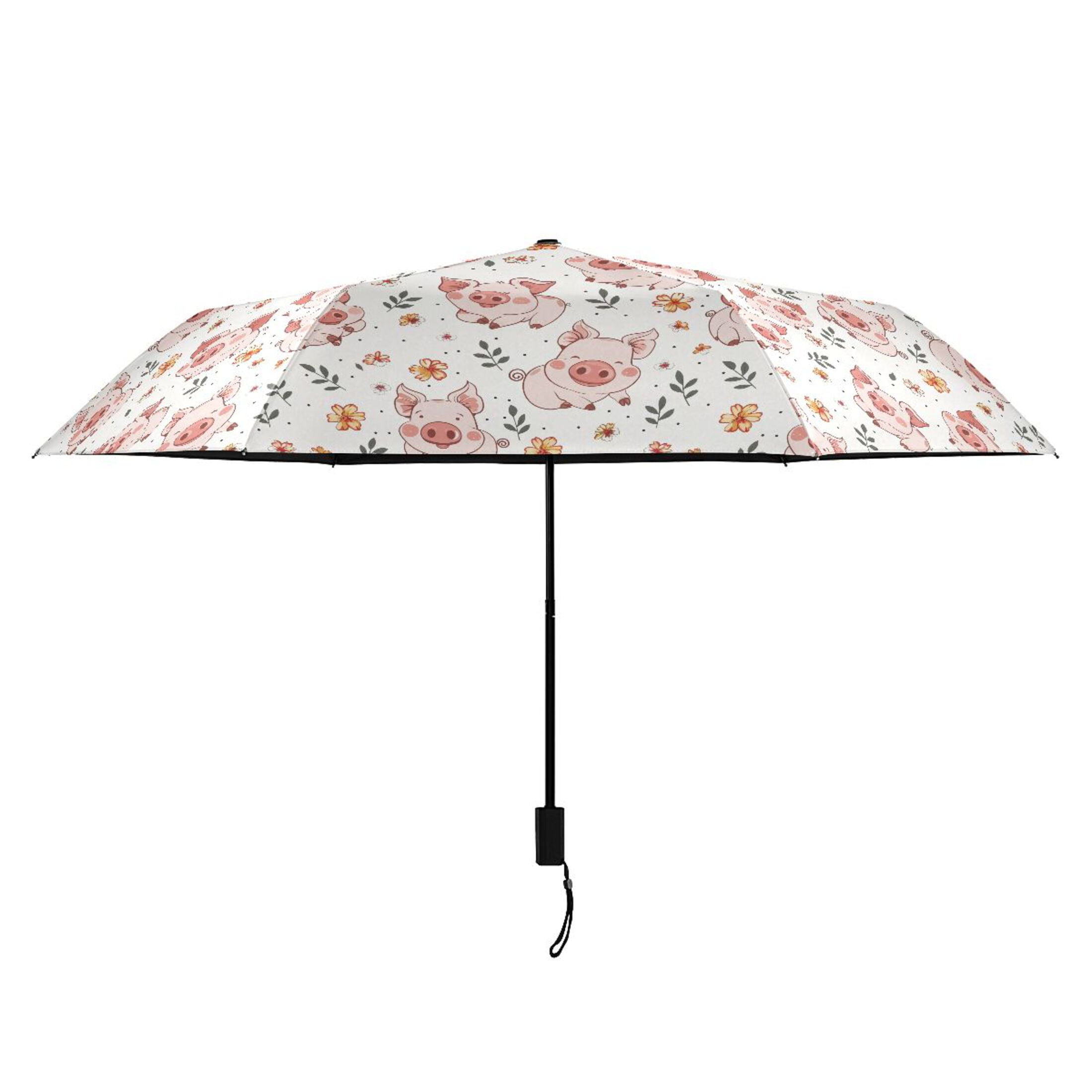 Cute Pig Flower Leaf Compact Sun Umbrella Windproof Travel Umbrellas for Rain Strong Portable UV Protection