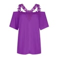 thumbnail image 4 of moda de moda de encaje con cuello en v jersey de manga corta top color sólido camiseta casual púrpura / l, 4 of 5