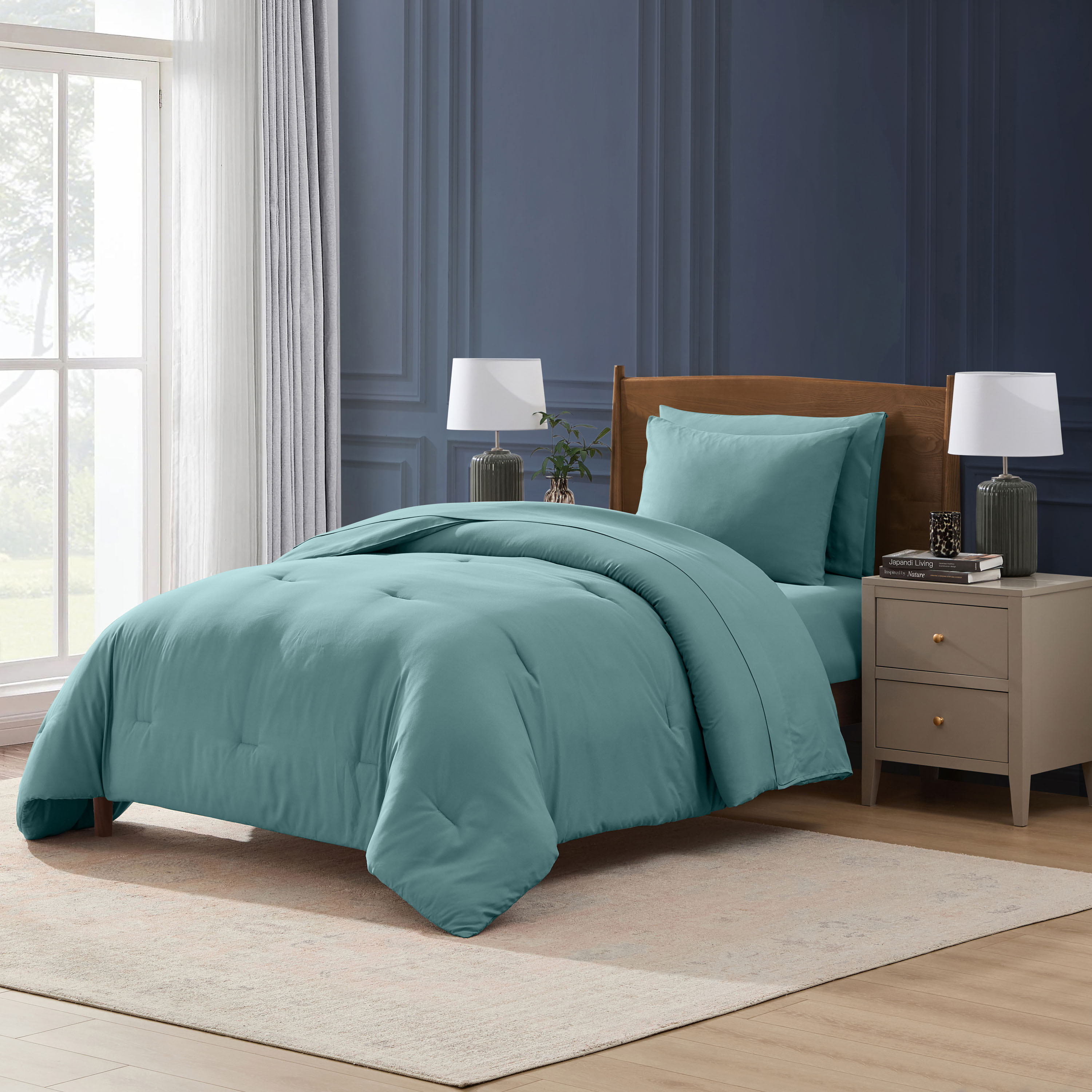 LammaLoe Twin Comforter Sets, 5 Piece Bed in a Bag, Ultra Soft Bedding Comforter Set with Sheets, All Season Bed Set, Mineral Blue