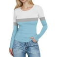 thumbnail image 2 of Yteetum Women's Ribbed Knitted T Shirts Oversized Crewneck Striped Print Slim Long Sleeve Pullover Shirt Top Womens Casual Plus Size Round Neck Printed Stretch Loose Comfy Tee Fall Spring Clothes, 2 of 7