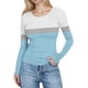 thumbnail image 3 of RKSTN Women's Ribbed Knitted T Shirts Oversized Crewneck Striped Print Slim Long Sleeve Pullover Shirt Top Womens Casual Plus Size Round Neck Printed Stretch Loose Comfy Tee Fall Spring Clothes, 3 of 8
