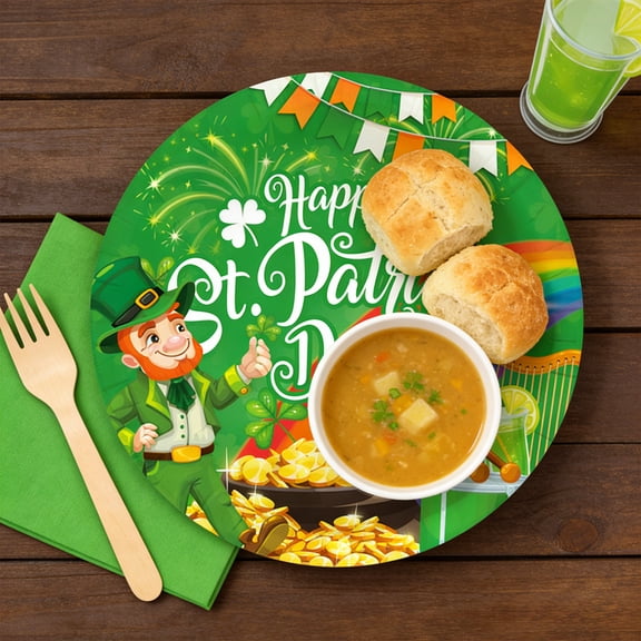 St Patricks Day Party Decorations,St. Patrick's Tableware,Disposable Green Irish's Day Shamrock Dinnerware Party Supplies,10 Guests St. Patrick's Day Plates and Napkins Paper Cups Set(A 10pcs)
