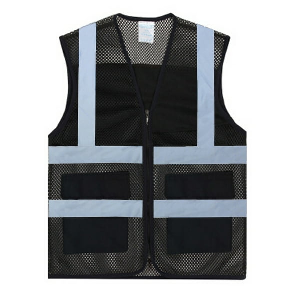 GOGO Asian Unisex Volunteer Vest Safety Reflective Running Cycling Vest with Pockets, Slim Fit-Black-XL