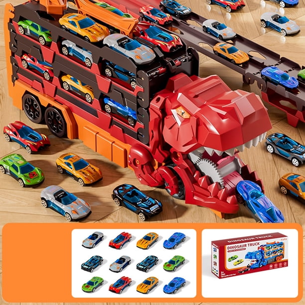 Pista de coches de juguete para niños pequeños: pista de carreras con 12 dados para transportar dinosaurios. Regalo para niños de 3 a 12 años.