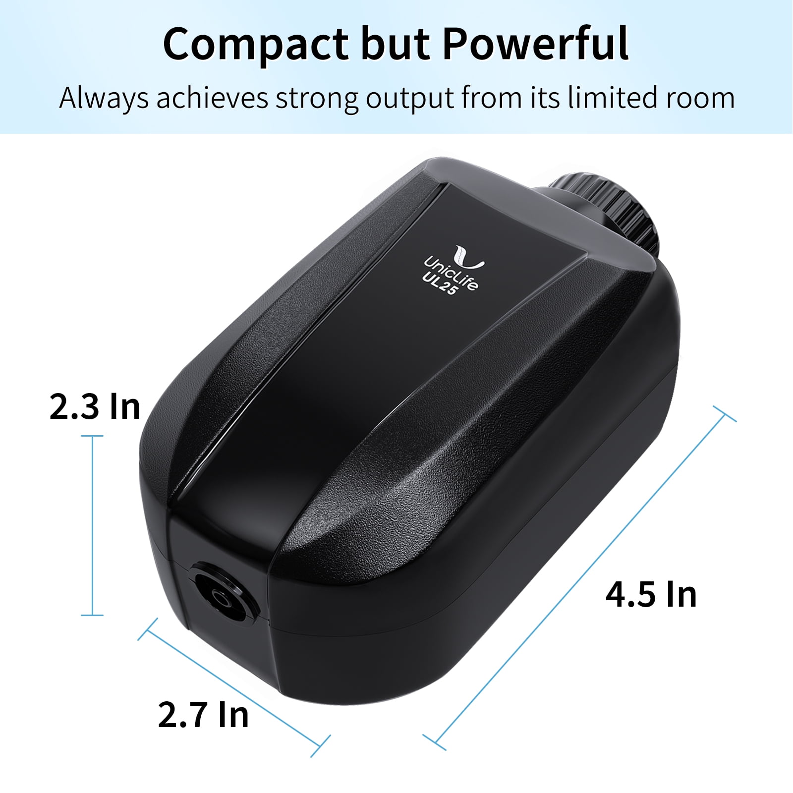 Uniclife Aquarium Adjustable Air Pump Single 2 L/min 2.5 W Fish Tank Oxygen Pump with Air Tubing Valve Stone Accessories