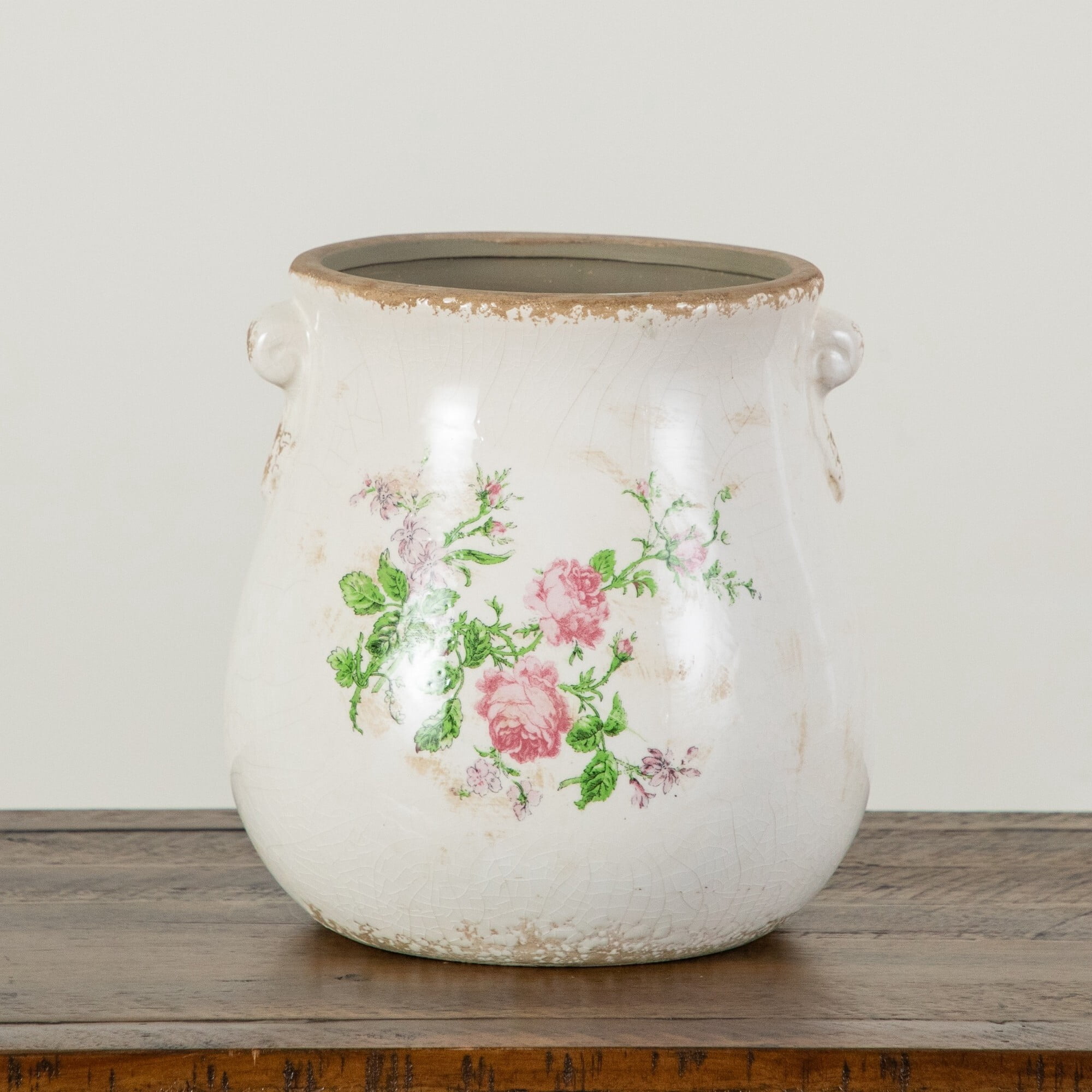 10in. Floral Print Tuscan Ceramic Scroll Planter