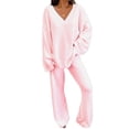 thumbnail image 2 of Ropa de ocio Conjunto Dos Piezas Fleece para Mujer Blusa Manga Larga Acogedora Lisa y Pantalones Pierna Ancha, Ideal para Interior/Casual, 2 of 4