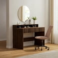 thumbnail image 3 of Joyyskill 47" Executive Desk with Fluted Drawer, Modern Home Office Desk with Long Monitor Stand and 2 Drawers, Computer Writing Desk for Study Office Vanity, Brown, 3 of 8