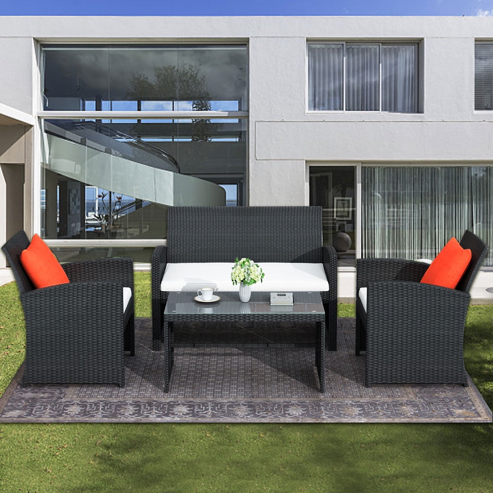 Outdoor Patio Set, Sofa Combination Set, 4 Piece Rattan Wicker