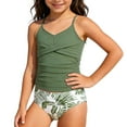 thumbnail image 3 of gcong Girls Two Piece Tankini Swimsuit Set Floral Print Ruching Adjustable Bikini Top with Skirt Comfortable Bathing Suit for Juniors Green 11-12 Years, 3 of 7