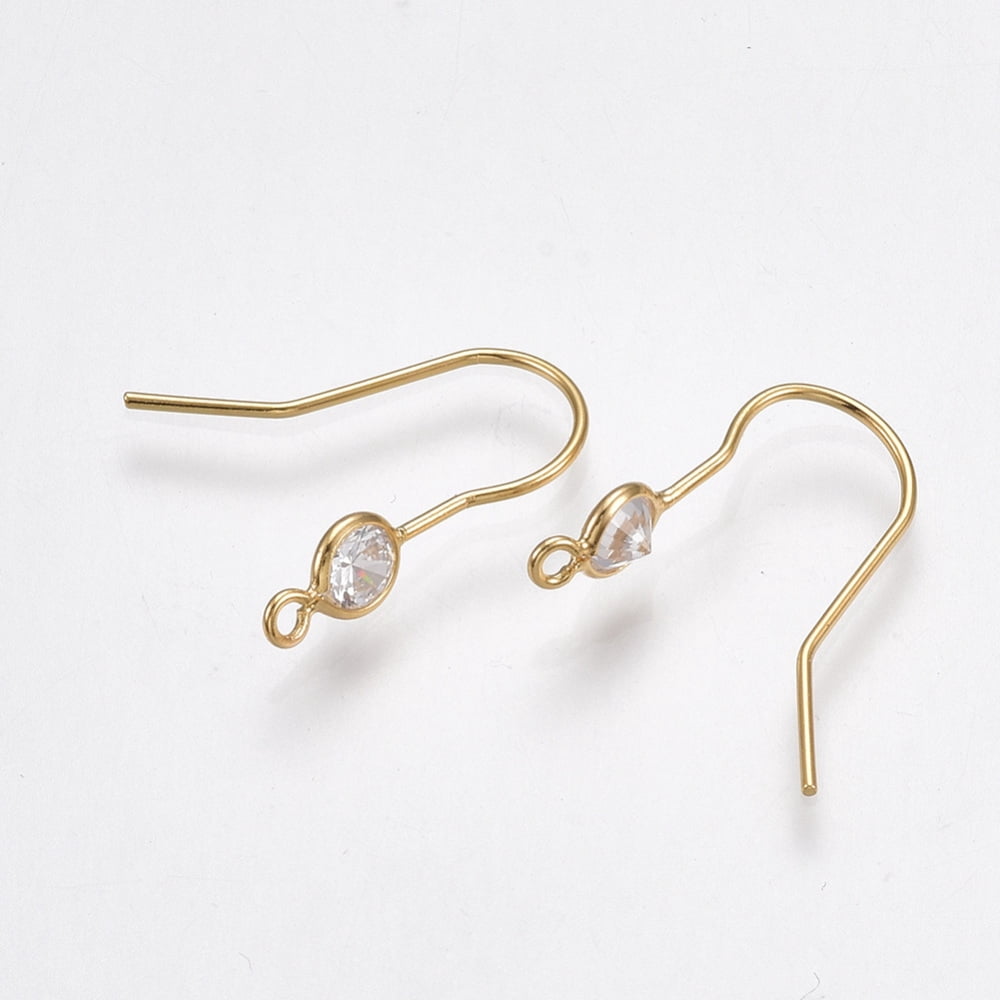 50pcs Brass Earring Hooks with Cubic Zirconia and Vertical Loop Nickel Free golden 18x4.5mm Hole: 1mm 20 Gauge Pin: 0.8mm