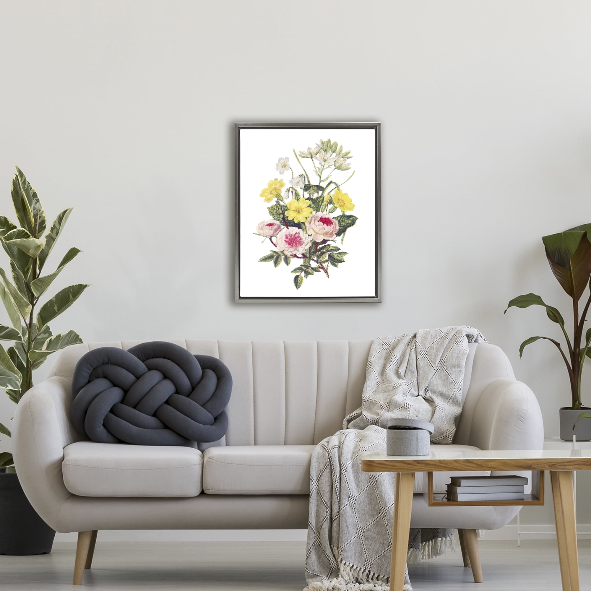 Bushel of Wild Florals Gray Framed Floater Canvas Wall Art, design by Lettered and Lined