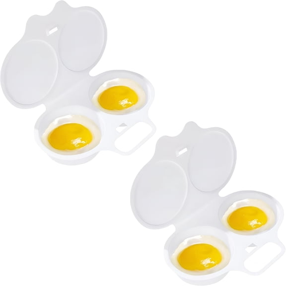 ACDANC 2Pcs White Egg Poacher,Microwave Egg Boiler Poacher,2 Cavity Nonstick Poached Egg Maker with Lid,Egg Poacher Microwave Egg Cooker,Double Drain Poached Egg Cups Cookware（13 * 5Cm）