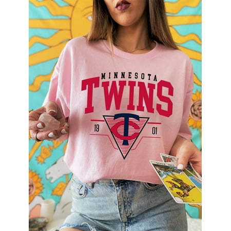 Vintage Mlb 90s Minnesota Unisex T-Shirt, Twins EST 1901 Baseball Shirt, Light Pink Color, Size S
