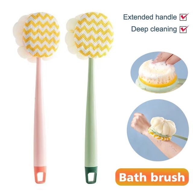 Cepillo de baño de doble cara con mango largo y bola de baño desmontable - Cerdas suaves para exfoliación y fregado de espalda