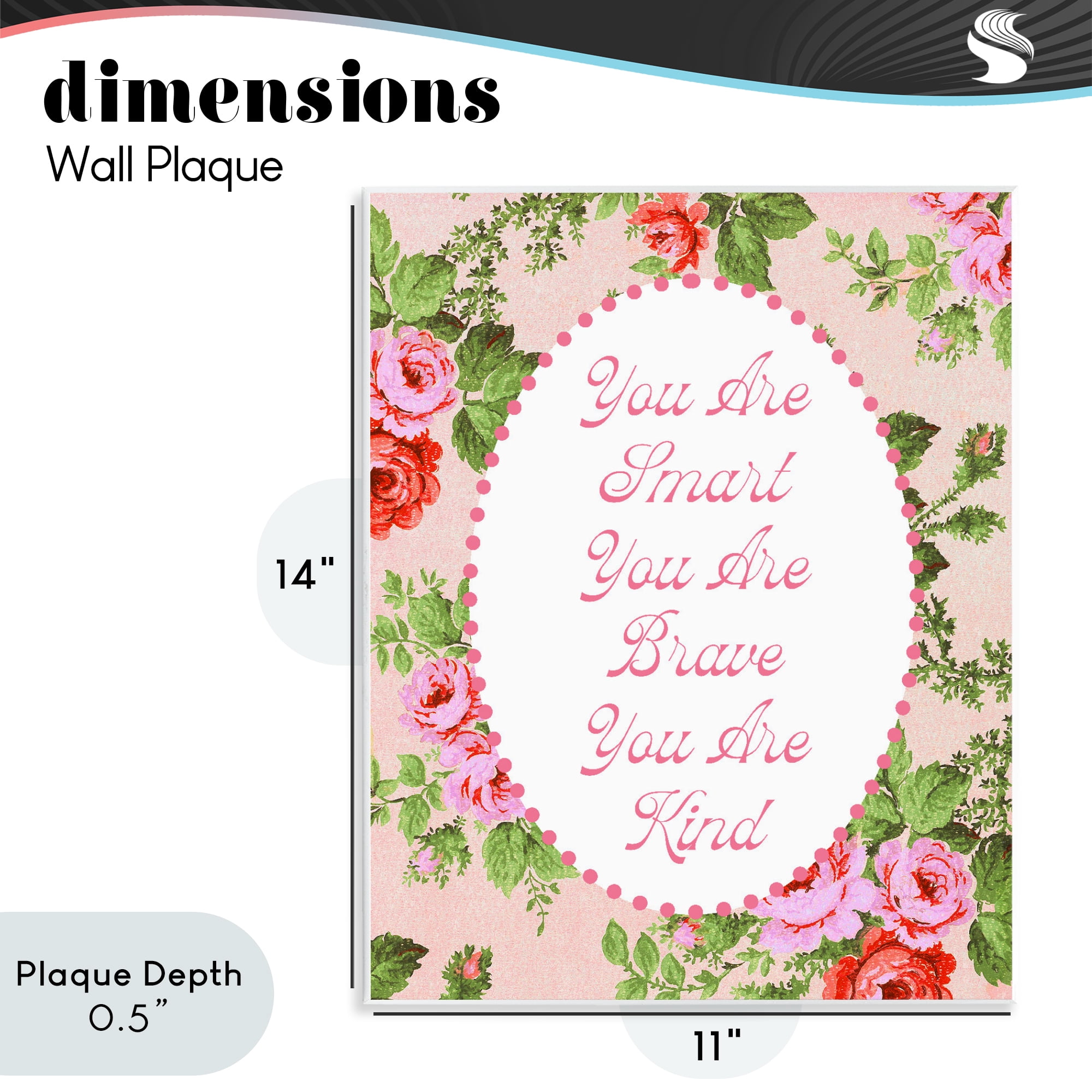 Stupell Industries Smart Brave & Kind with Vintage Florals Wall Plaque Art, design by Lil' Rue