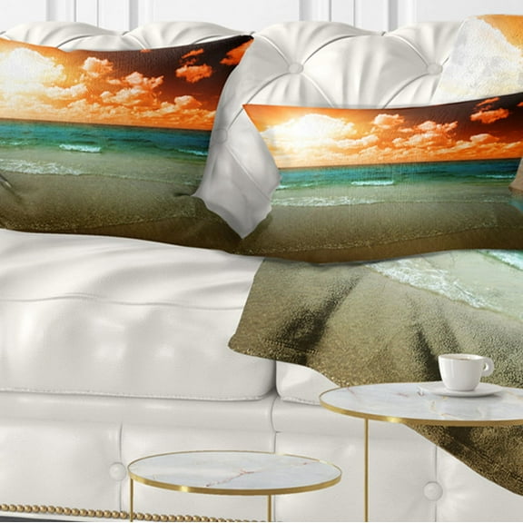 Designart 12" x 20" Multi-color Sea Shore Polyester Throw Pillow