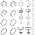 thumbnail image 1 of 8 juegos de 36 anillos de acero inoxidable con forma de luna y estrella, de plata punk, con forma de corazón y metal, ajustables., 1 of 5