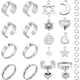 thumbnail image 1 of 8 juegos de 36 anillos de acero inoxidable con forma de luna y estrella, de plata punk, con forma de corazón y metal, ajustables., 1 of 5
