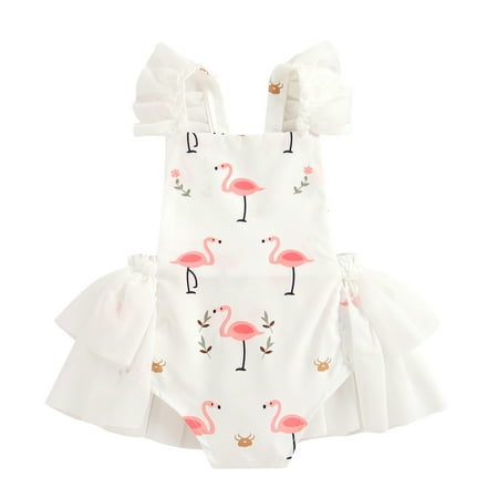

Toddler Baby Girls Summer Clothes Sleeveless Flamingo Romper Tulle Tutu Dress Backless Casual Playwear Outfits