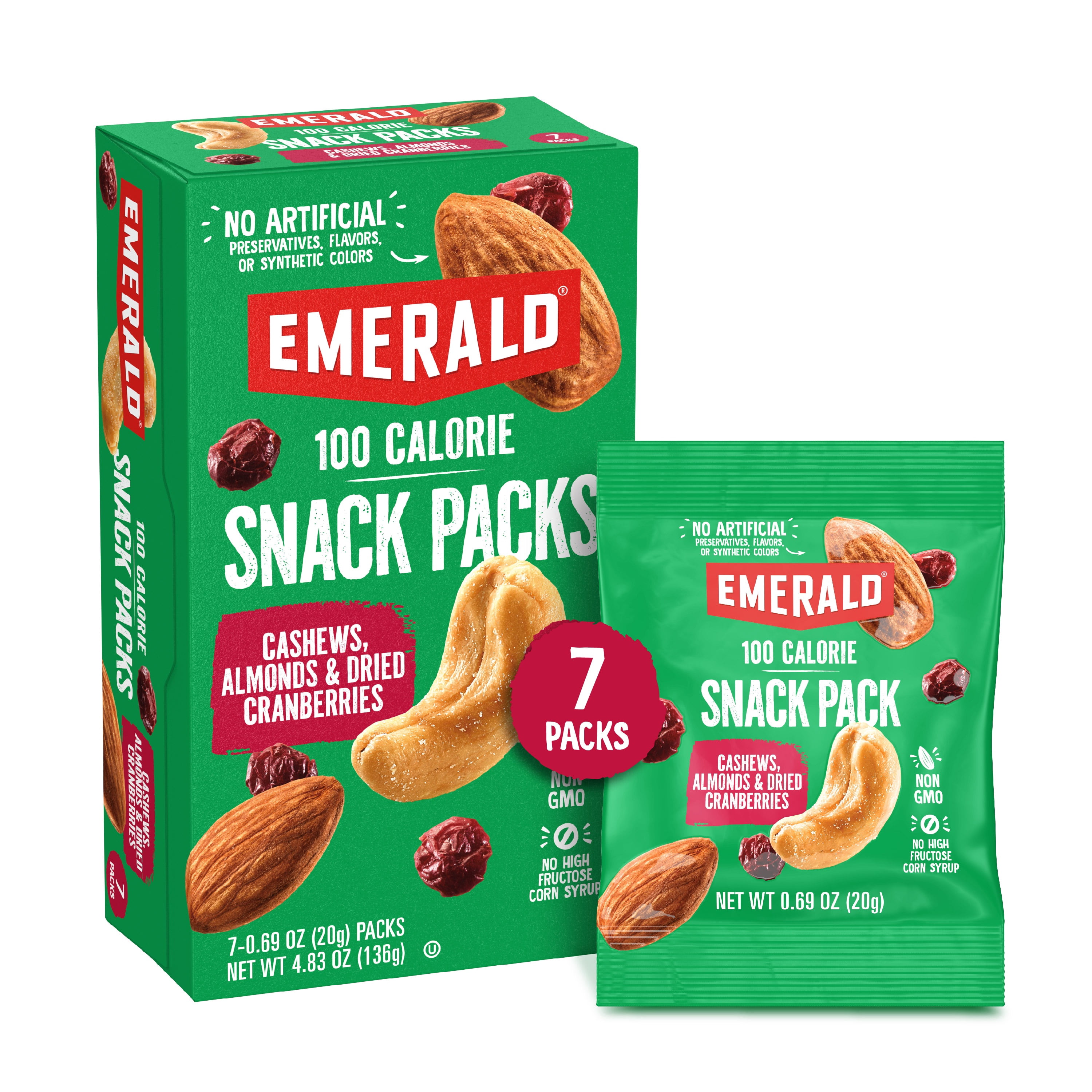 Emerald Nuts Cashews and Almonds With Dried Cranberries, 100 Calorie Packs, 4.83 oz (Pack of 6)