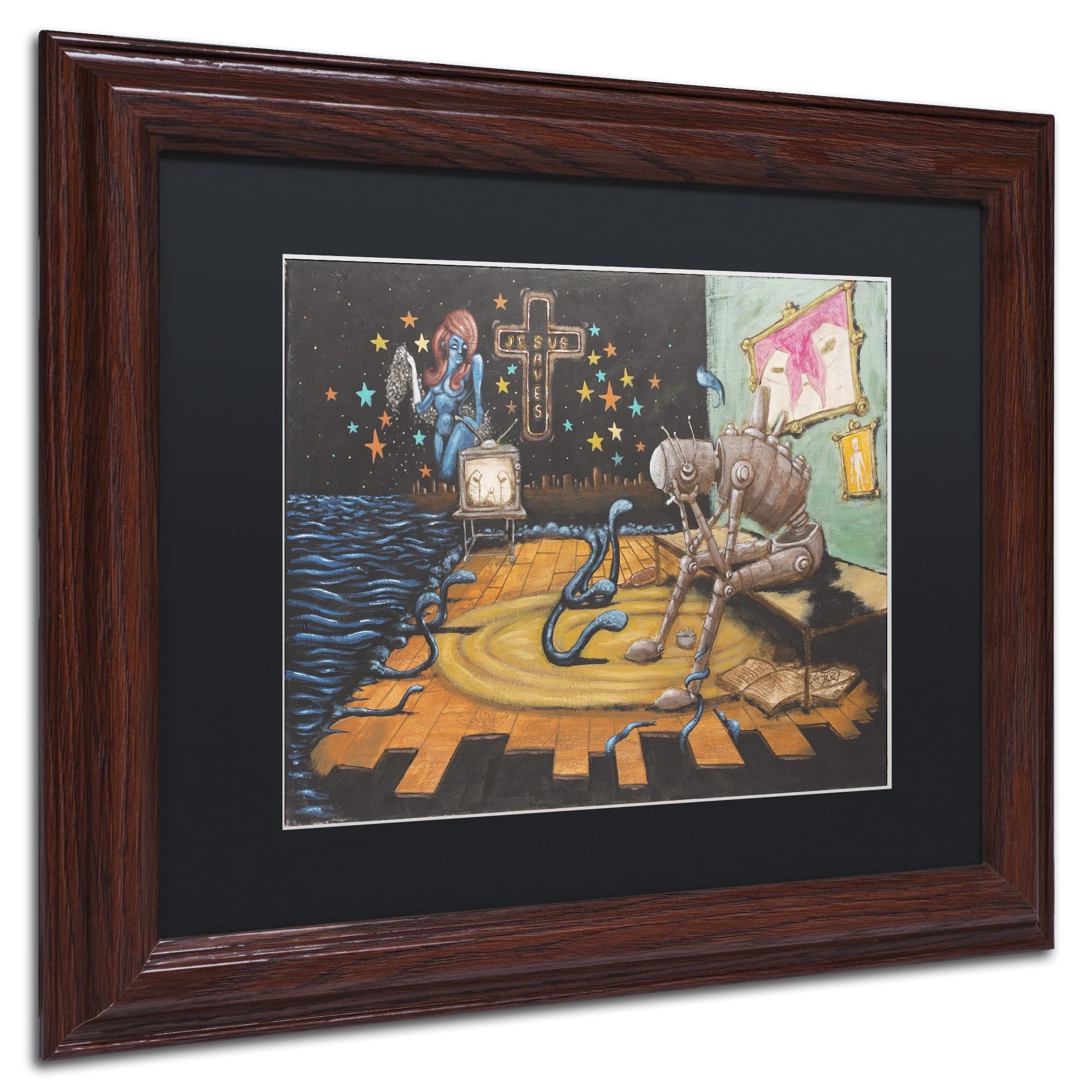 Trademark Fine Art 'Jesus Saves' Canvas Art by Craig Snodgrass, Black Matte, Wood Frame