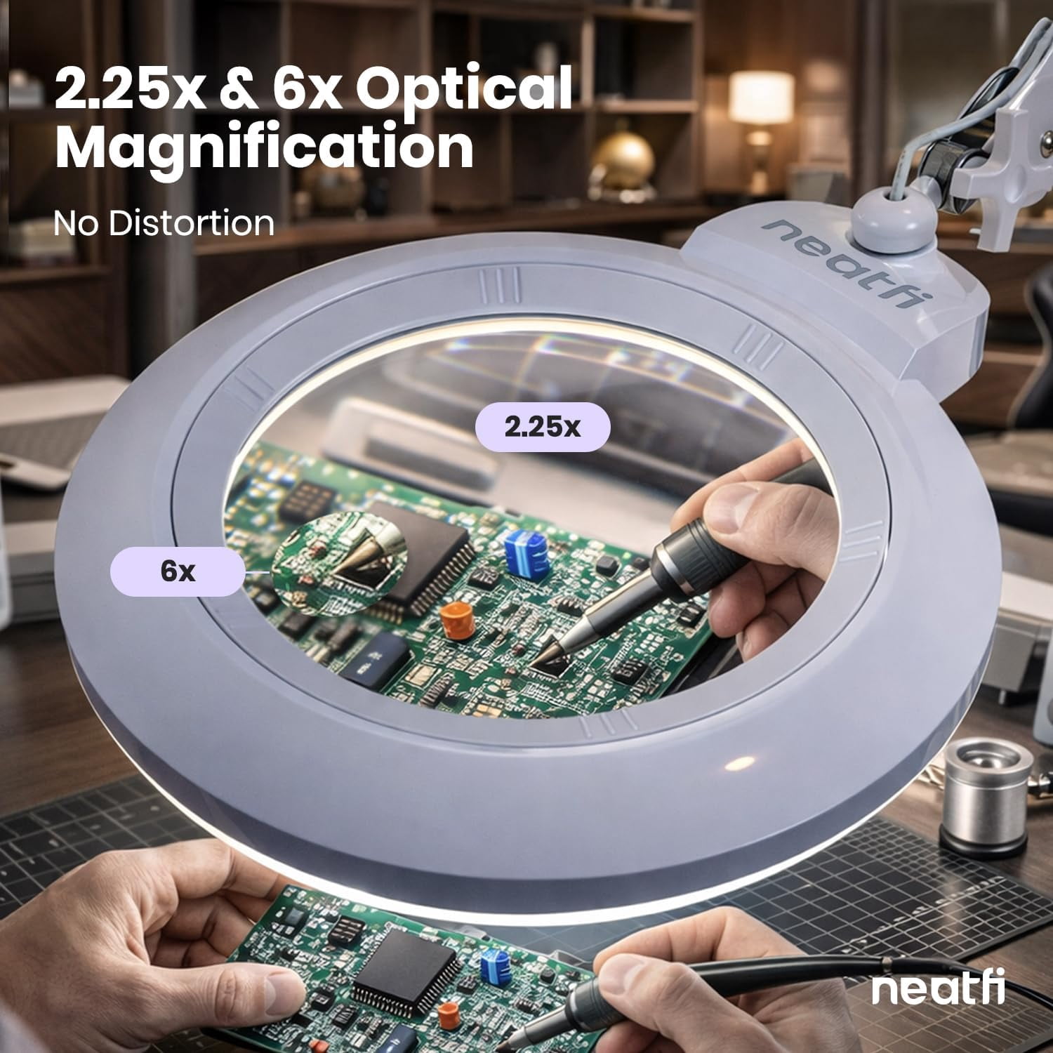Neatfi Professional LED Magnifying Lamp with Clamp, 1600 Lumens, Dimmable, Adjustable Arm, Magnifier Light for Sewing, Crafts, Reading & Hobby Projects, White