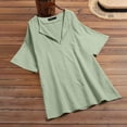 thumbnail image 7 of Ersazi Short Sleeve Tops for Women in Clearance Women's V-Neck Short Sleeve Loose Cotton and Linen Summer Tops Blouse Green M, 7 of 7