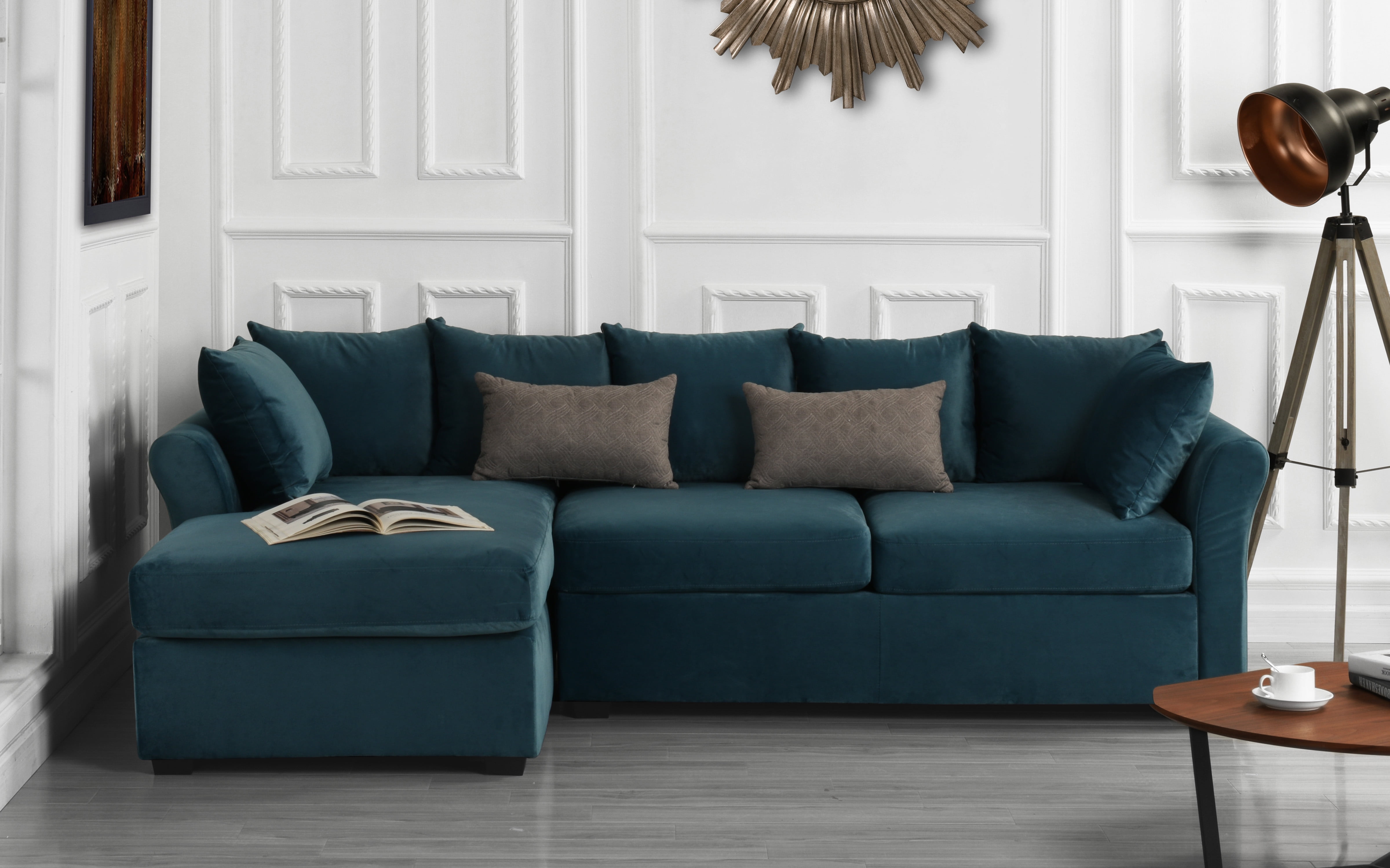 Classic L-Shape Couch Large Velvet Sectional Sofa with Extra Wide