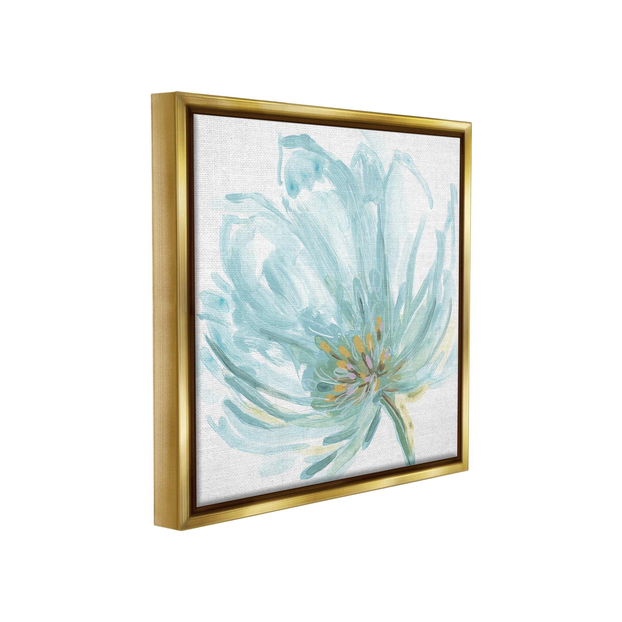 Stupell Industries Soft Blue Abstract Bloom Botanical & Floral Painting Gold Floater Framed Canvas Art Print Wall Art, 18 x 18