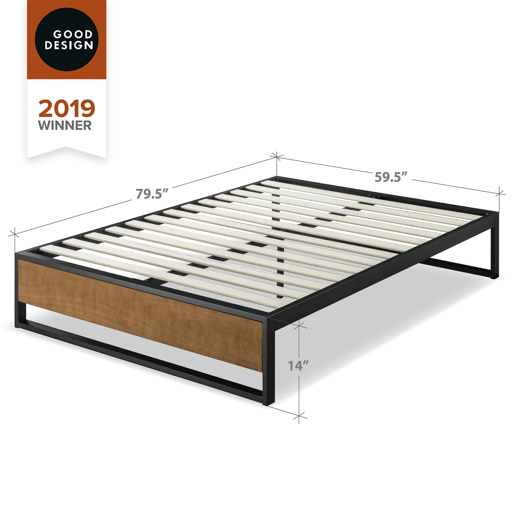 Zinus Good Design Winner Suzanne 14" Metal and Wood Platform Bed, Queen