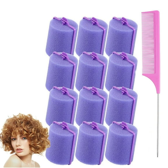 13 Pieces Foam Sponge Hair Rollers,1.88 x 2.64 inch Hair Styling Curlers for Hair with Rat Tail Comb for Long Short Hair Styling,Random Color