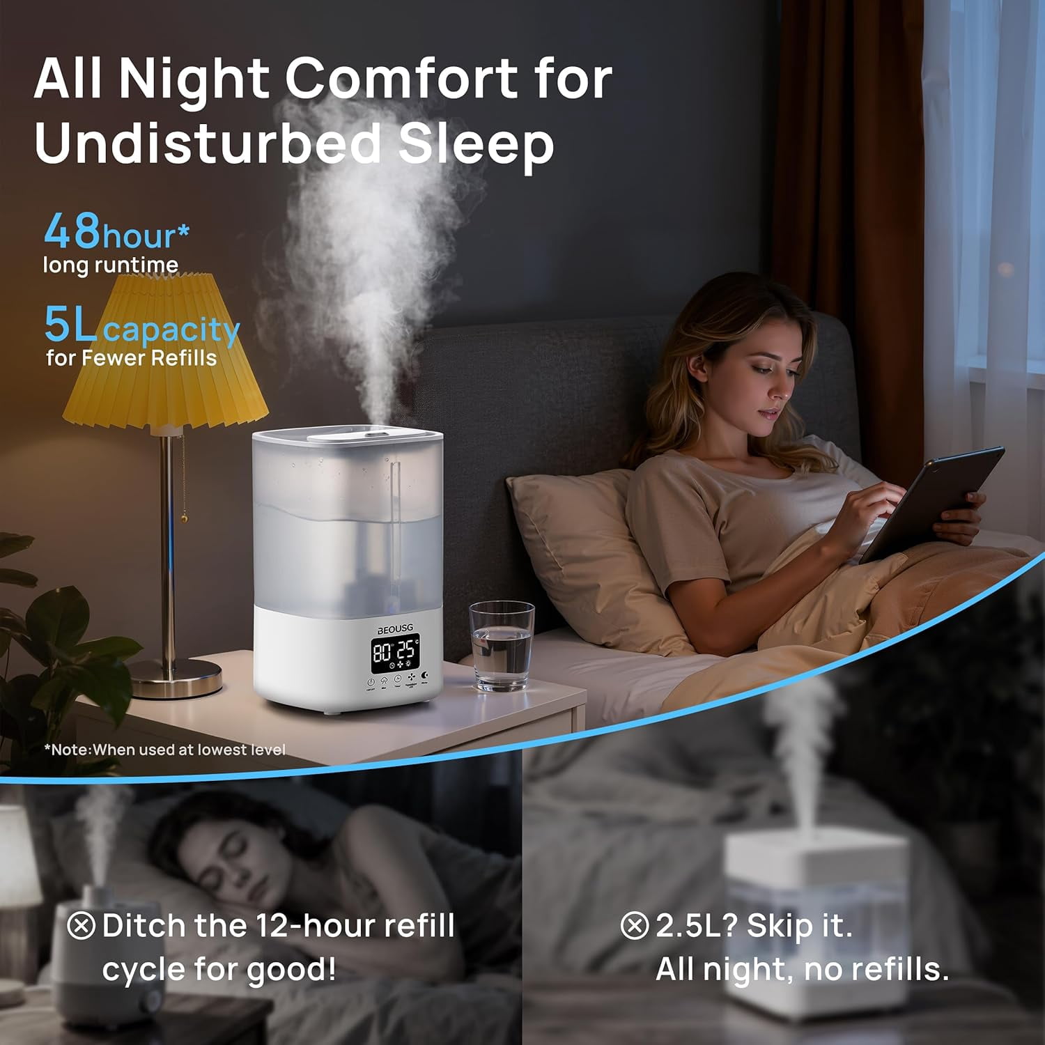 5L Top Fill Ultrasonic Humidifier with Remote Control and Timer for Large Rooms