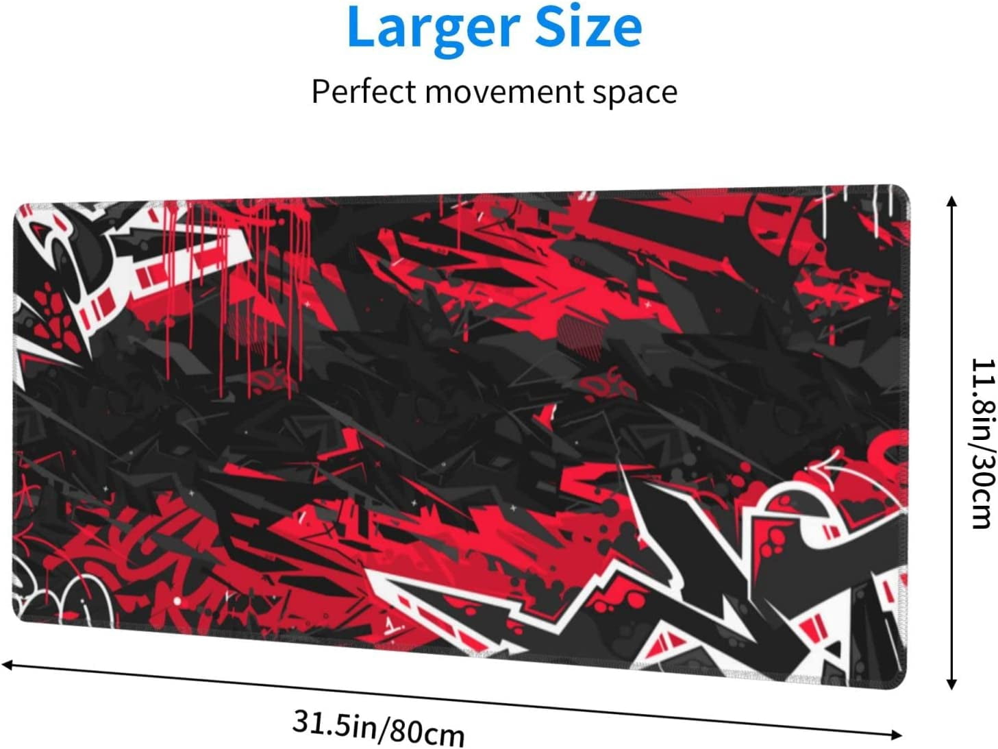 Abstract XL Large Gaming Mouse Pad with Stitched Edge, Non-Slip Big Long Extended Deskmat Desktop Makeup Mat, 31.5*11.8 in (Dark Black Abstract Flat Urban Street)