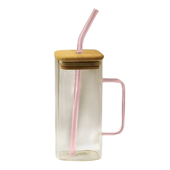 ACDANC Glass Cups with Handles,Lids and Straws,Double Insulated Tumbler with Straw,Wide Mouth Mason Jar Mugs,Drinking Glasses Reusable Travel Coffee Mug Valentine's Day for Her