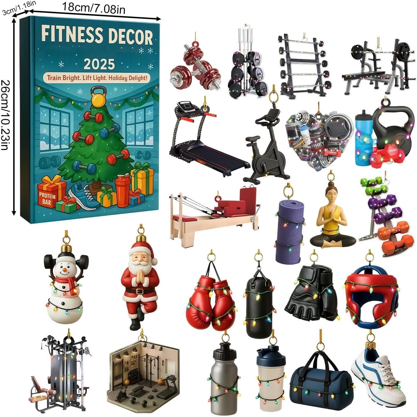 Calendrier De L'Avent 2025 Pour Salle De Sport – 24 Jours De Décorations Fitness, Pendentifs Sapin