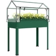 thumbnail image 2 of Outsunny Raised Garden Bed with Greenhouse Cover, Elevated Garden Box with Legs and Drainage Hole for Vegetables, Green, 2 of 9