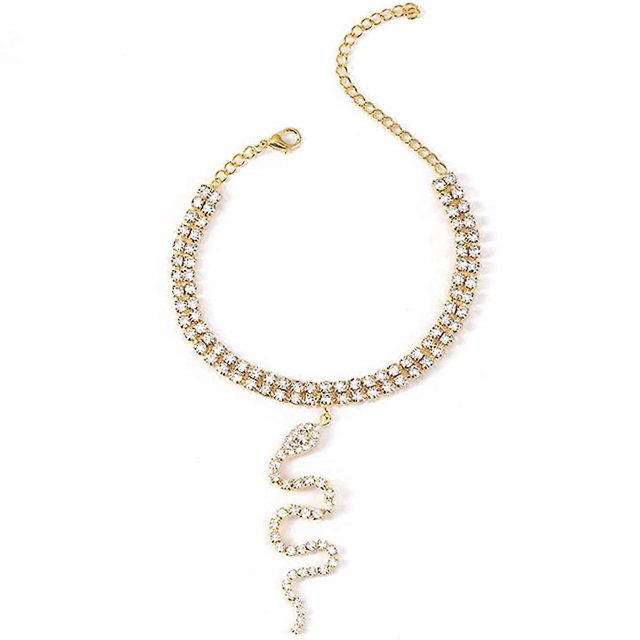 Tobilleras con diamantes de imitación y serpiente, estilo bohemio, para baile de graduación, para mujeres y niñas, JL093 (dorado)