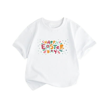 

ZMHEGW Summer New Children s Clothing Girls Short Sleeve T Shirt Easter Bunny Printed Round Easter Gift Neck Children T Shirt