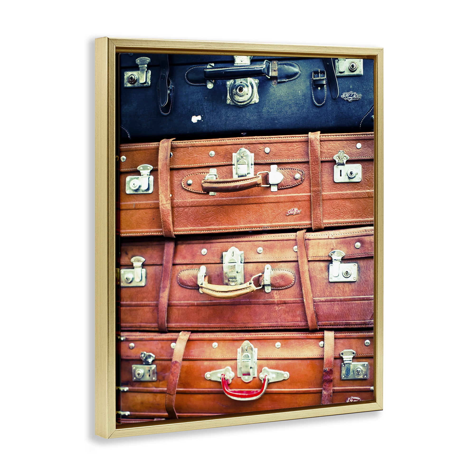 Stupell Industries Varied Stacked Suitcases Novelty Photography Gold Floater Framed Art Print Wall Art, 25 x 31