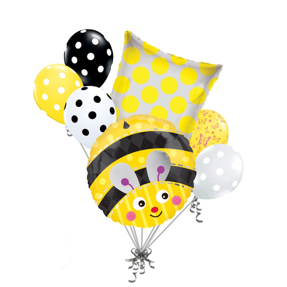 7 pc Cute Bumblebee Balloon Bouquet Honey Bee Birthday Buzz Happy