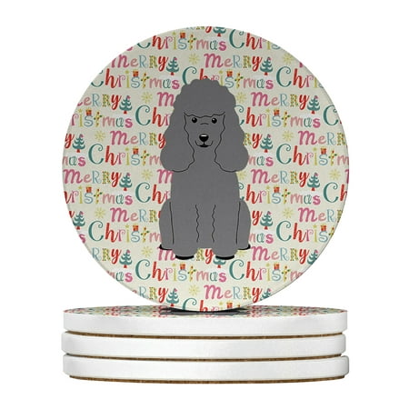 

Merry Christmas Poodle Silver Large Sandstone Coasters Pack of 4 4 in x 4 in