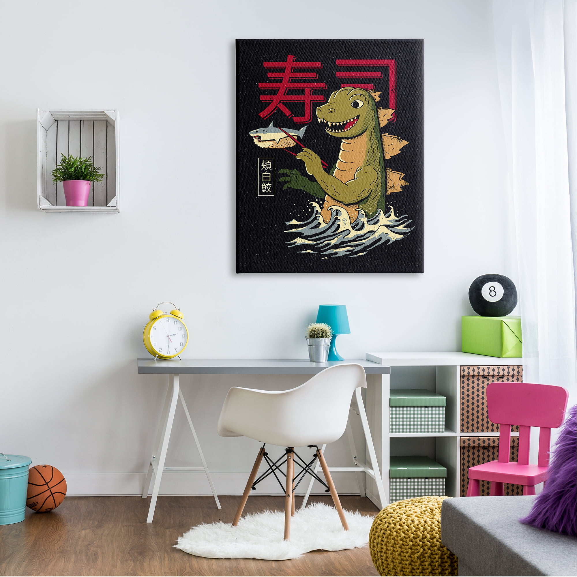 Stupell Industries Godzilla Japanese Text Ocean Waves Shark Sushi Canvas Wall Art, 36 x 48, Design by Michael Buxton